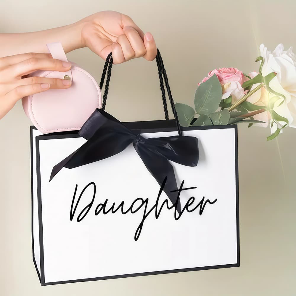 Cross-border Stock Ribbon Mini Gift Handbag, Simple Thickened Birthday Wedding White Handbag with Bow