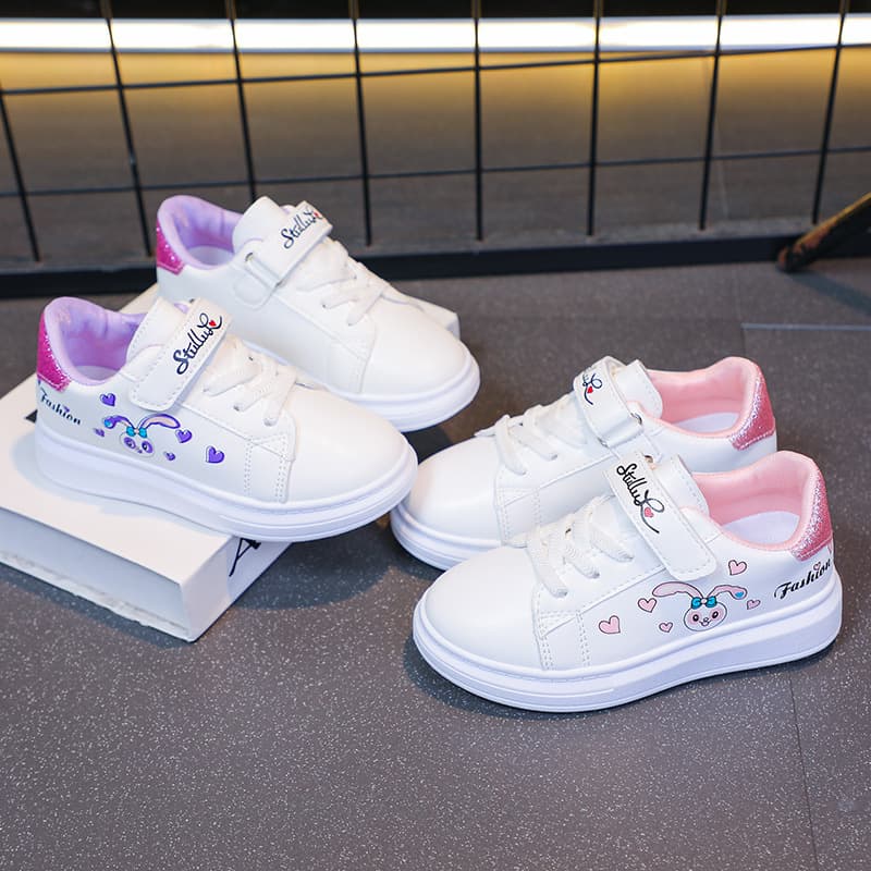 Girls' White Shoes 2025 Autumn New Arrival Sweet and Cute Cartoon Bunny Casual Sneakers
