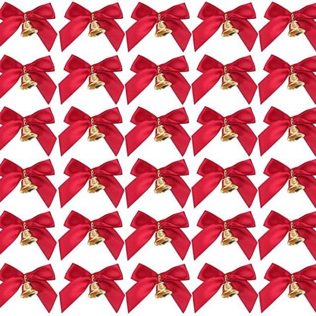 Cross-border DIY Christmas Ribbon Bow Bell Craft Mini Bow Red Satin Bow with Bell