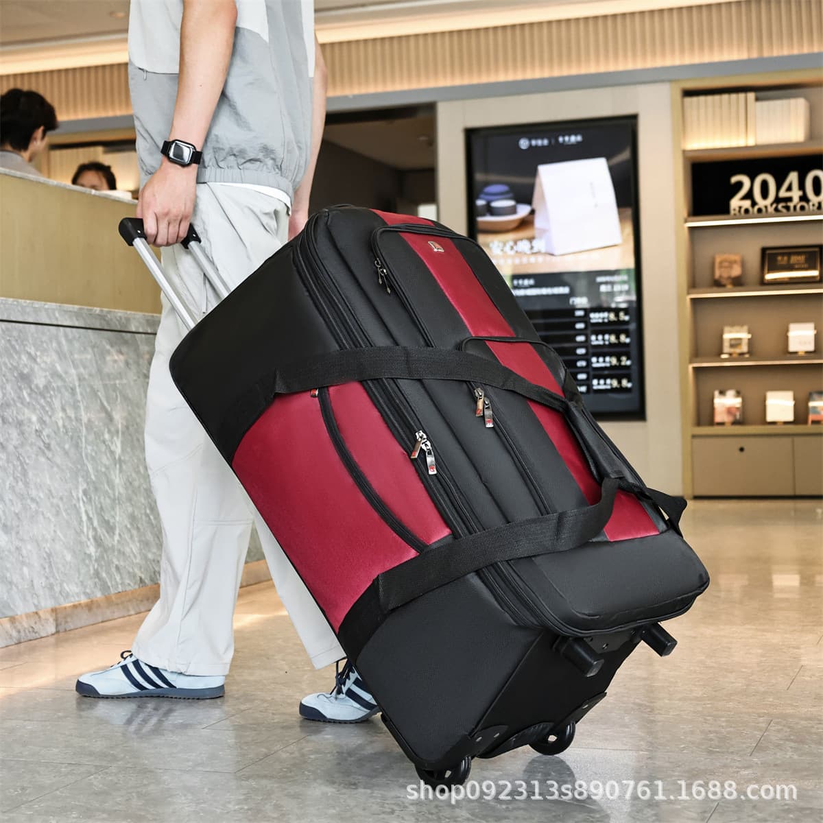 Large-capacity moving trolley bag, men's portable luggage storage, foldable tow bag, wheel bag for on-campus business trip abroad