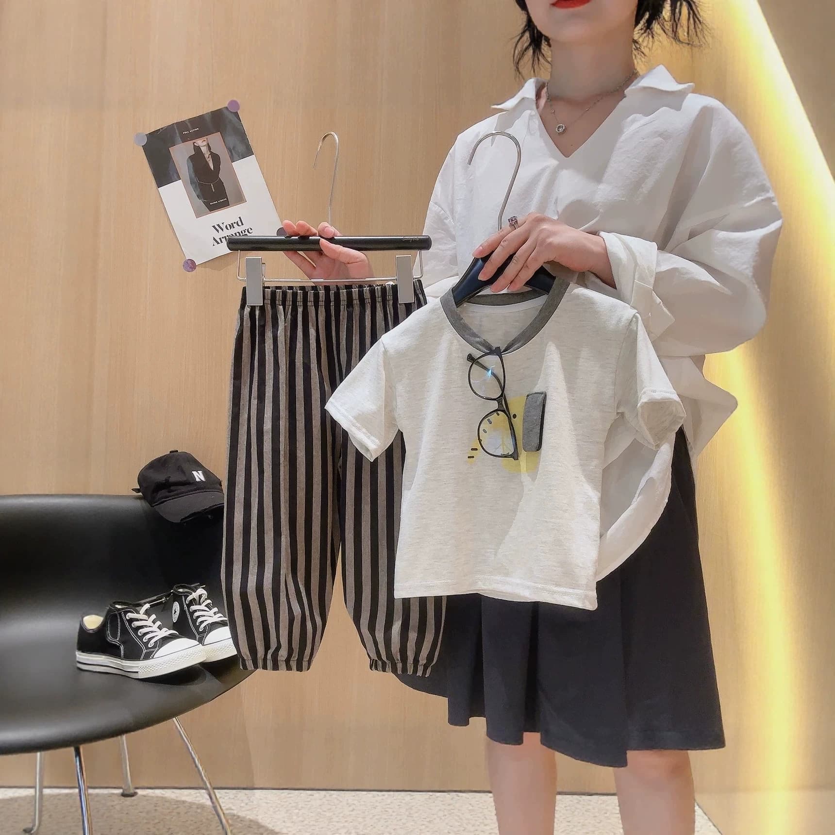 2026 New Children's Summer Outfit Set Boys Short Sleeve Striped Pants Two-Piece Stylish Thin Cotton Casual Kids Clothing