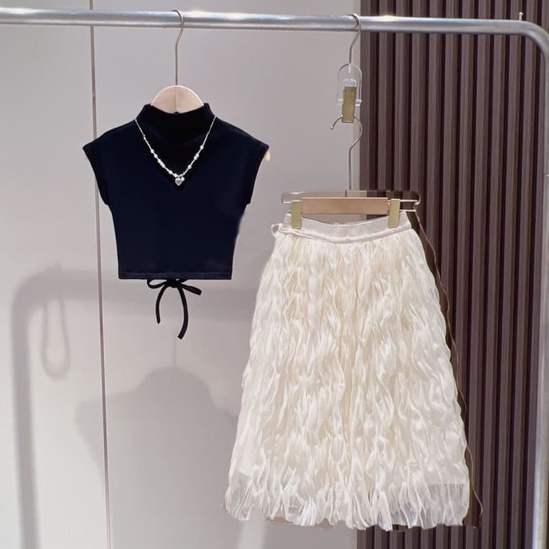 Girls' Summer 2024 New Style Sleeveless Vest Skirt Two-Piece Set