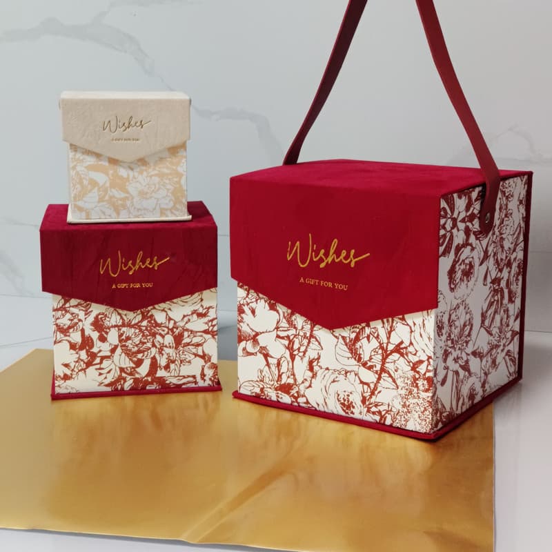 Wholesale portable flocked cloth wedding gift box Chinese wedding candy box empty box Xipu store packaging box