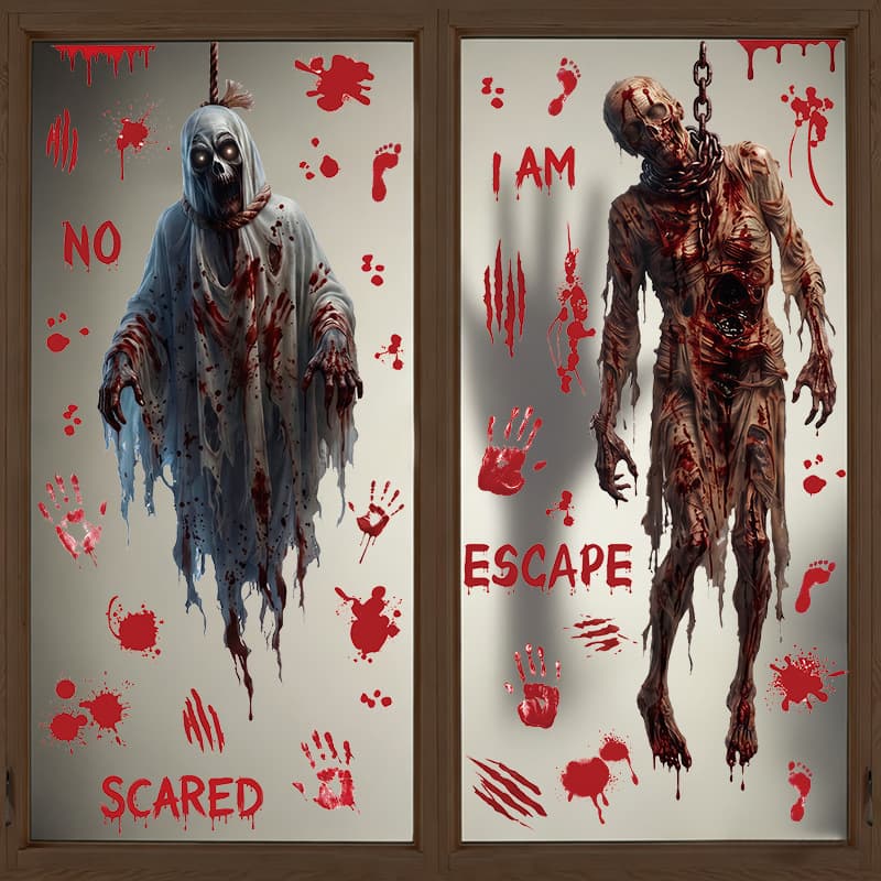 Cross-border new product Halloween stickers horror glass window display decoration static stickers female ghost hanging ghost window stickers pvc