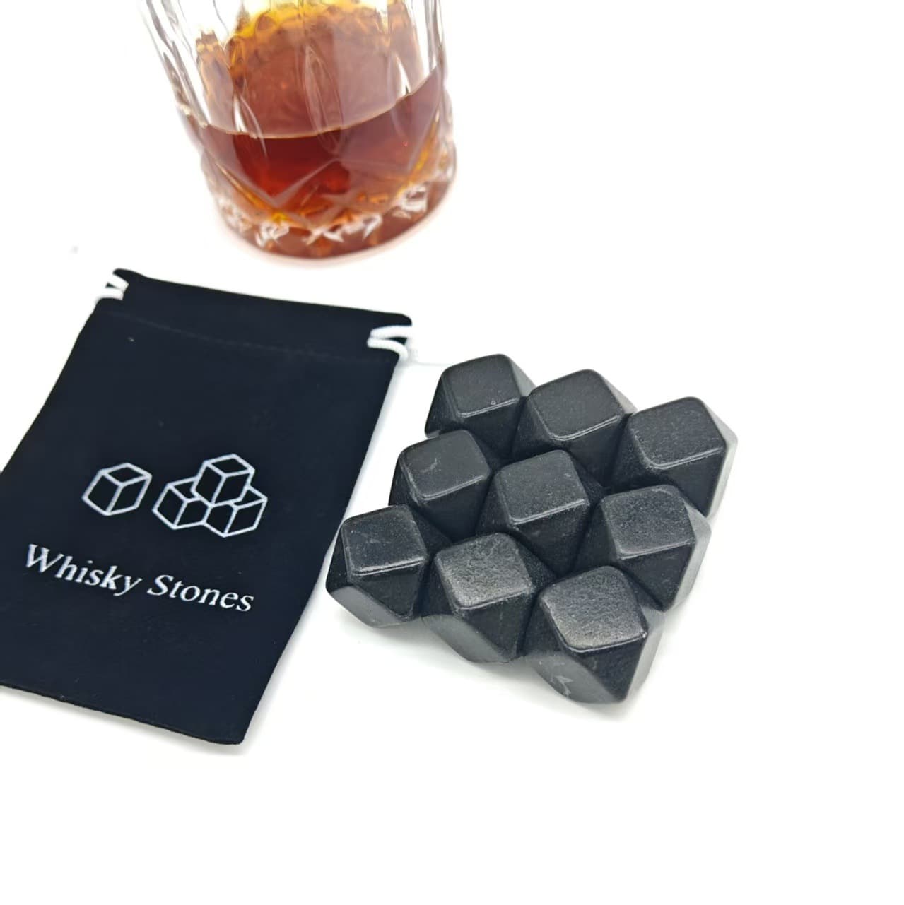 Octahedral Wine Chilling Stones Whisky Stones Ice Rocks Whiskey Stones Black Glossy Irregular Shapes