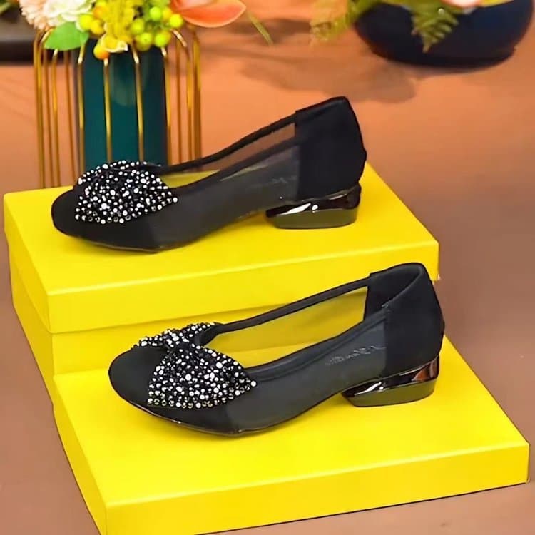 Mesh Shallow Bow Ballet Flats for Women 2026 Summer New Low Heel Versatile Round Toe Soft Sole Slip-On Shoes