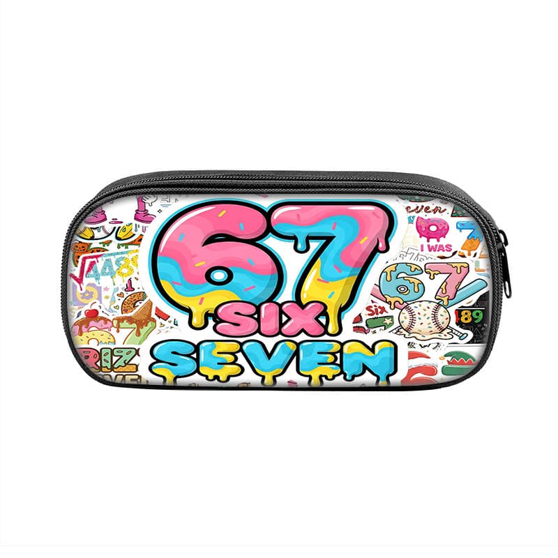 Wholesale Digital Number 67 Printed Pencil Case Six Seven Middle School Students Children's Pencil Stationery Storage Bag Universal for Campus Use