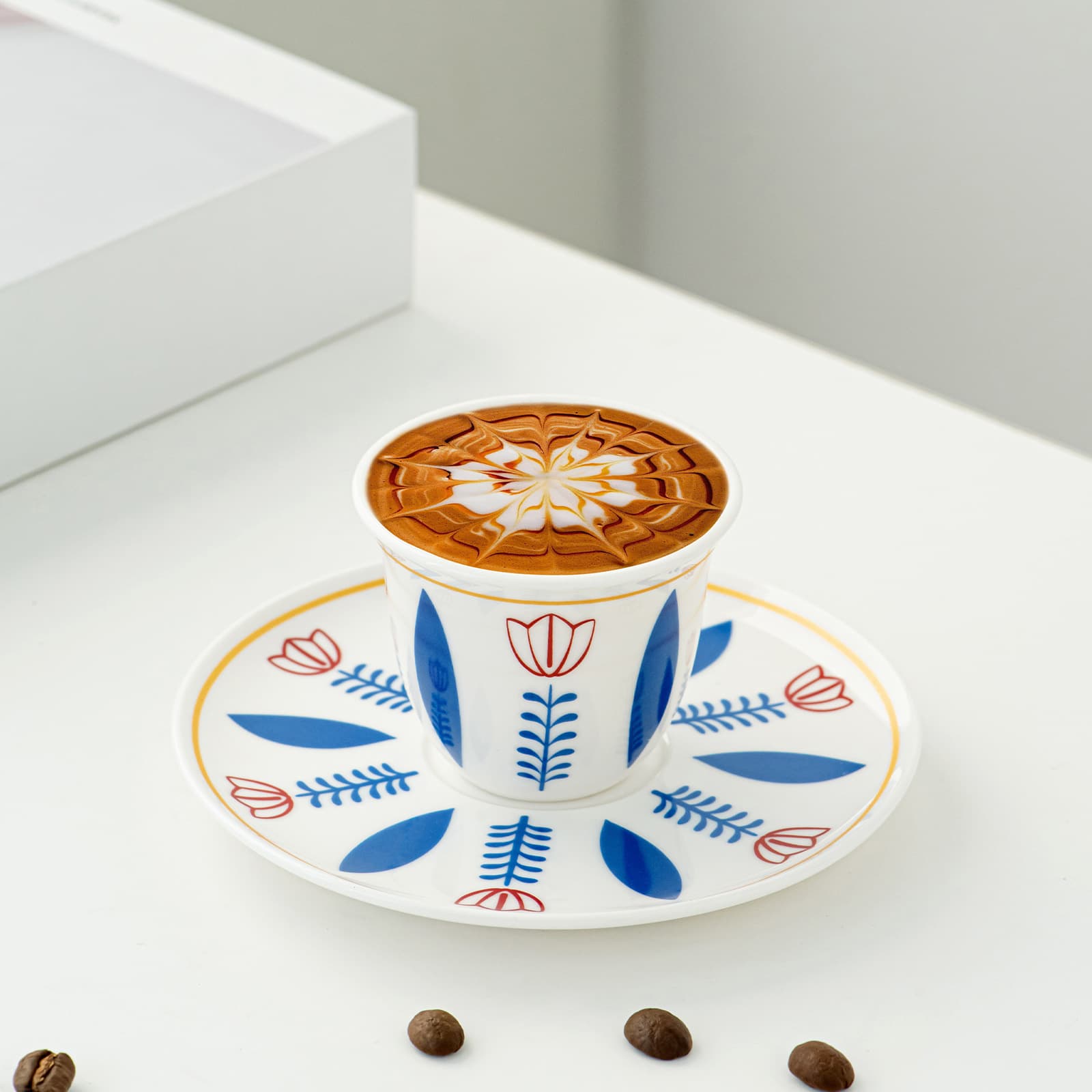 6 Cups 6 Saucers Middle Eastern Qahwa Coffee Cup Set, Arabic Turkish Style Ceramic Plate Set, Business Gift in Stock