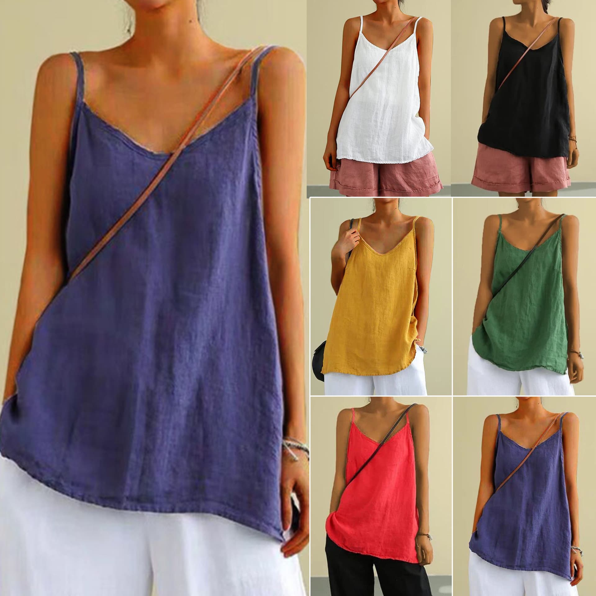2025 European and American Linen Cotton Camisole Vest Women's Summer New Loose Linen Cotton Inner Wear Sleeveless Versatile Basic Top