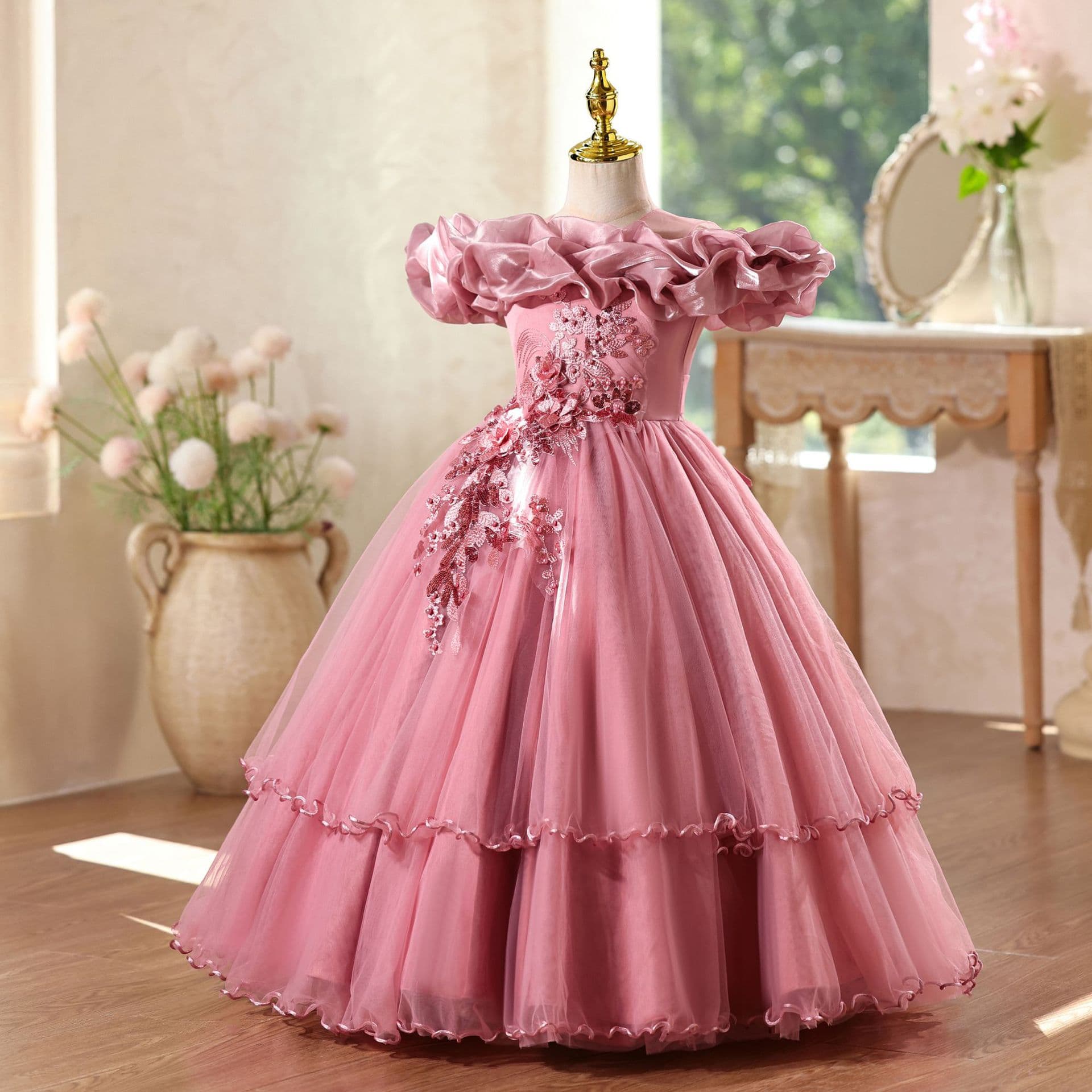Cross-border Amazon girls spring and summer mesh 2025 new foreign trade dress princess dress children's foreign trade dress