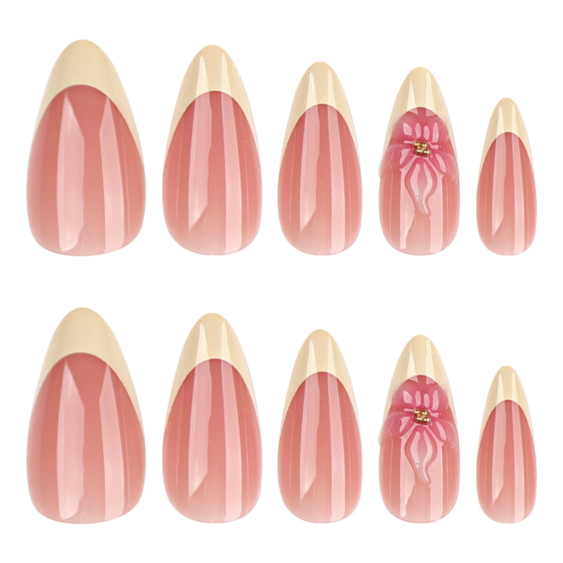 3D Floral Simple Yellow French Wearable Nails Short Almond Shape False Nails Cross-Border Trade Wholesale