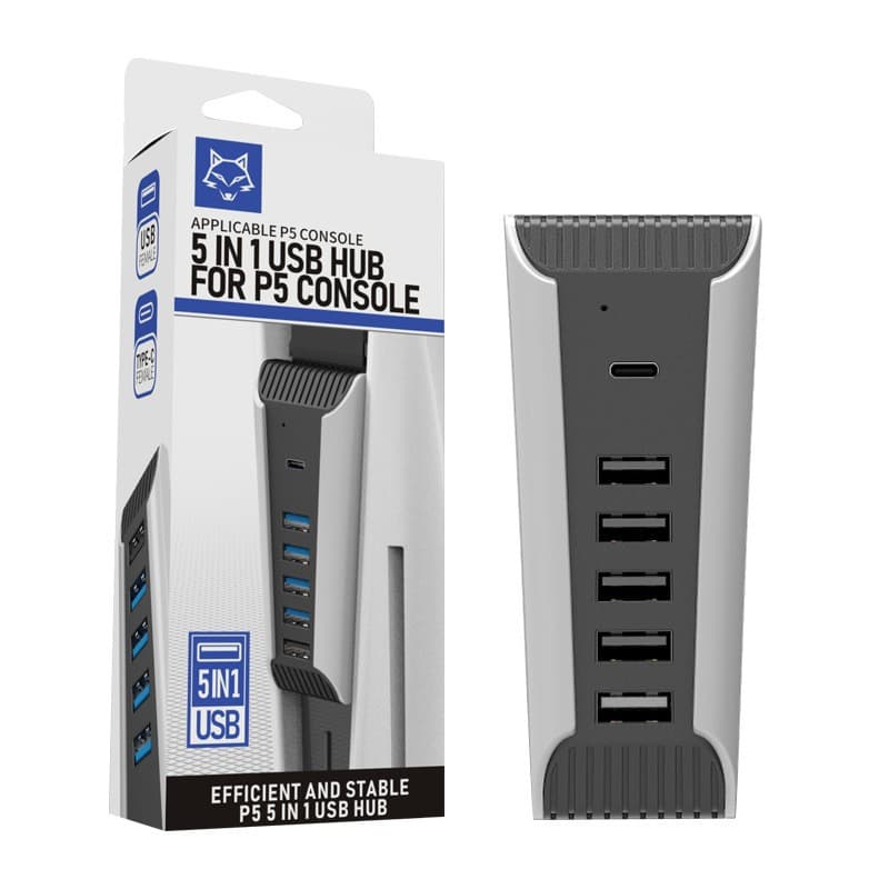 Suitable for PS5 Console HUB Converter USB 2.0 High-Speed Transmission 1-to-5 Cable Extender Gaming Accessories