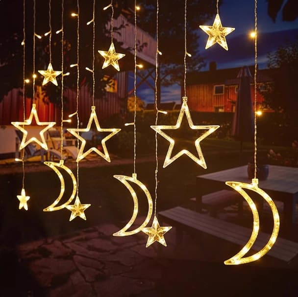 Cross-border LED star and moon lights curtain lights Christmas decorative lights star moon lights string lights room atmosphere lights
