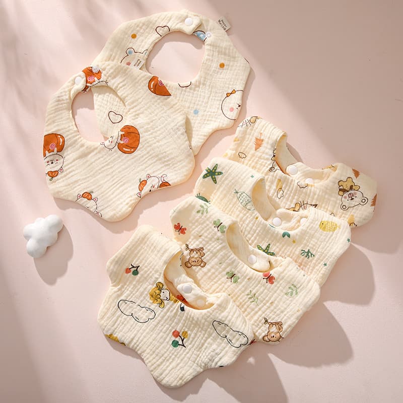 Wholesale Baby Drool Bibs Six-Layer Pure Cotton Gauze Soft Bib Adjustable 360° Infant Toddler Bib