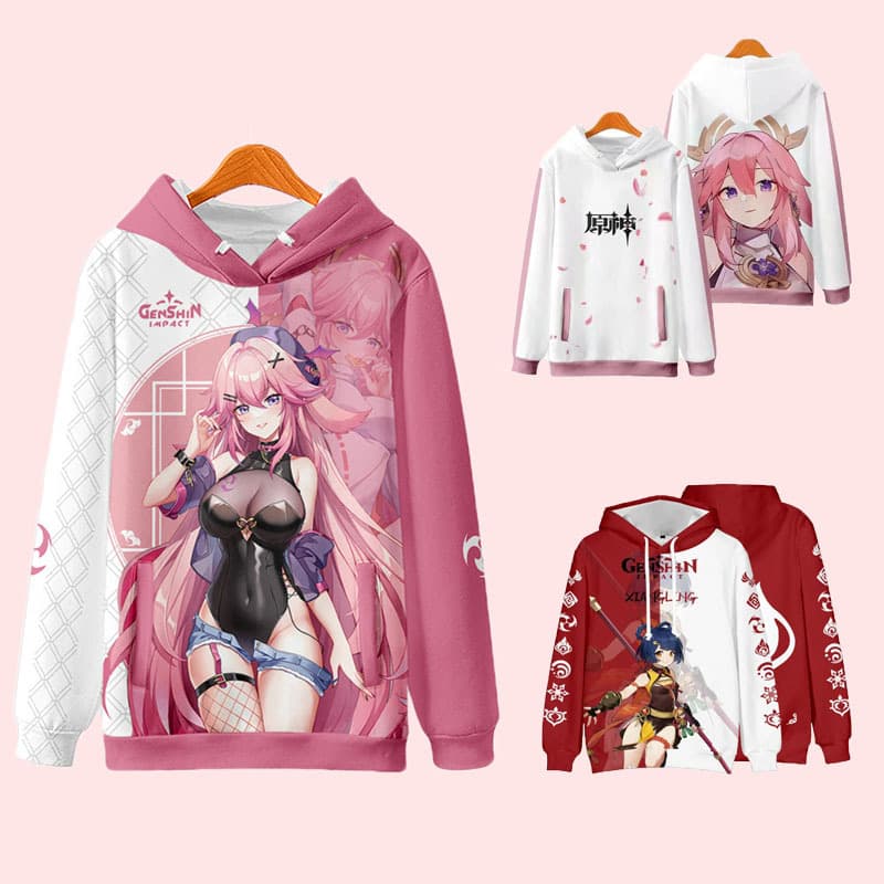 2023 Genshin Impact Yae no Miko COS Anime Hooded Sweatshirt, 3D Digital Printing, Cross-border E-commerce