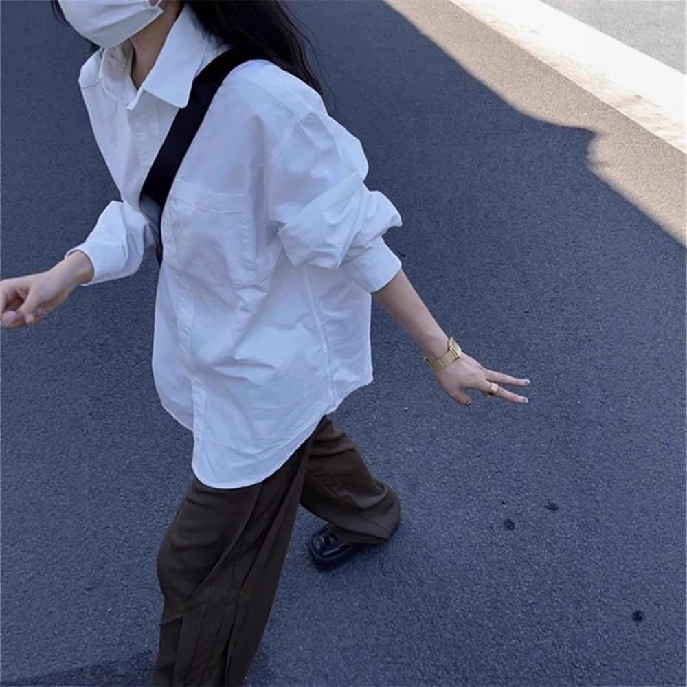 Pure white shirt men's long-sleeved high-end handsome hairstylist's suit layered with spring and autumn bottoming shirt jacket