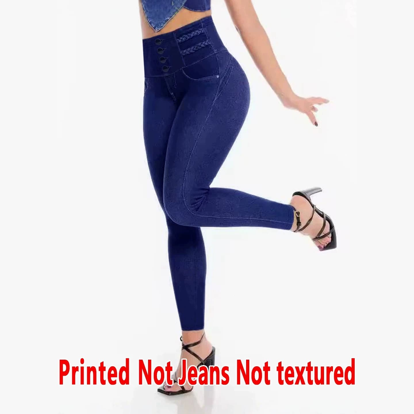 Faux Denim Print Leggings Slim Fit Flattering All-Season Wear Non-Jeans No Texture Casual European American Cross-Border
