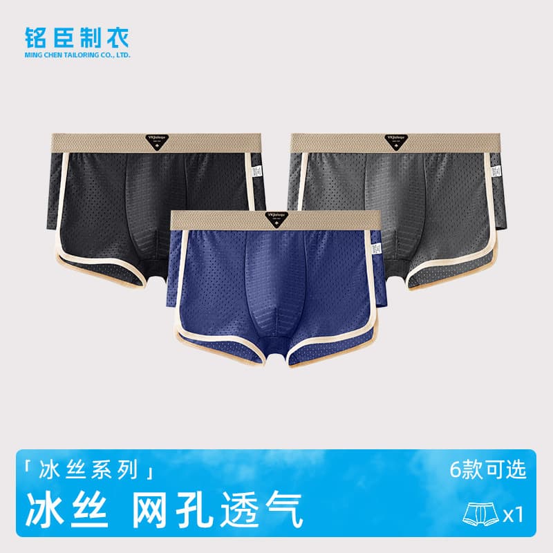 New Ice Silk Mesh Men's Boxer Briefs with Hemmed Edge, Ice Silk Breathable Comfortable Loose Fit Men's Underwear