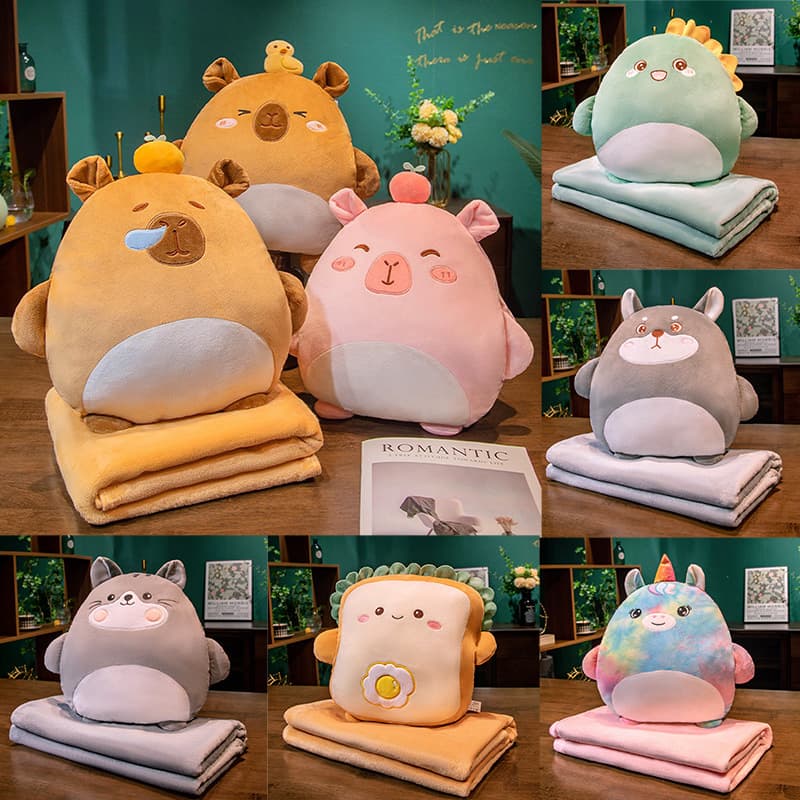 Cartoon 2-in-1 Pillow Blanket Combo, Warm Hand Plush Toy, Office Leg Cover Essential, Nap Pillow