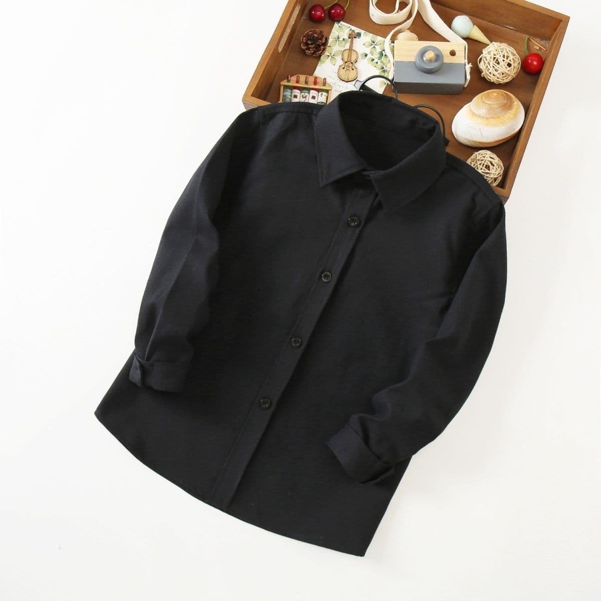 Children's Black Shirt Boys Shirt Girls Black Cotton Shirt Spring Autumn Long Sleeve School Uniform Dress