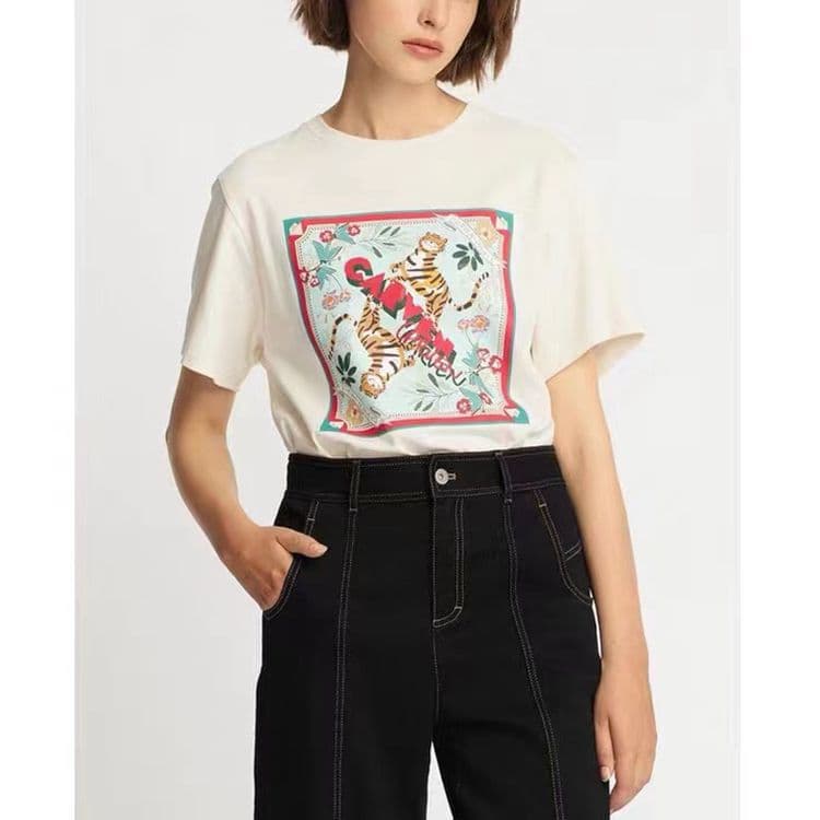 IC x Kafen Collaboration 2022 New Spring/Summer Cotton Fun Zodiac Tiger Red Print Casual T-Shirt for Women
