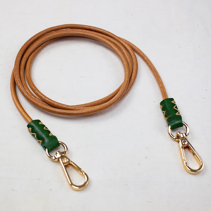 Hand-Stitched Vegetable-Tanned Leather 4mm Thick Round Rope Bag Strap Small Handle Crossbody Strap Replacement Double Buckle Bag Accessory