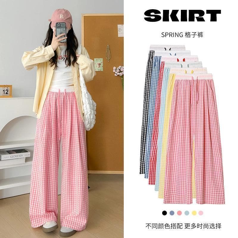 Cross-border plaid pants for women, autumn and winter thin style, new high-waist drape casual pants, Yamamoto pants, straight-leg walking wide-leg pants