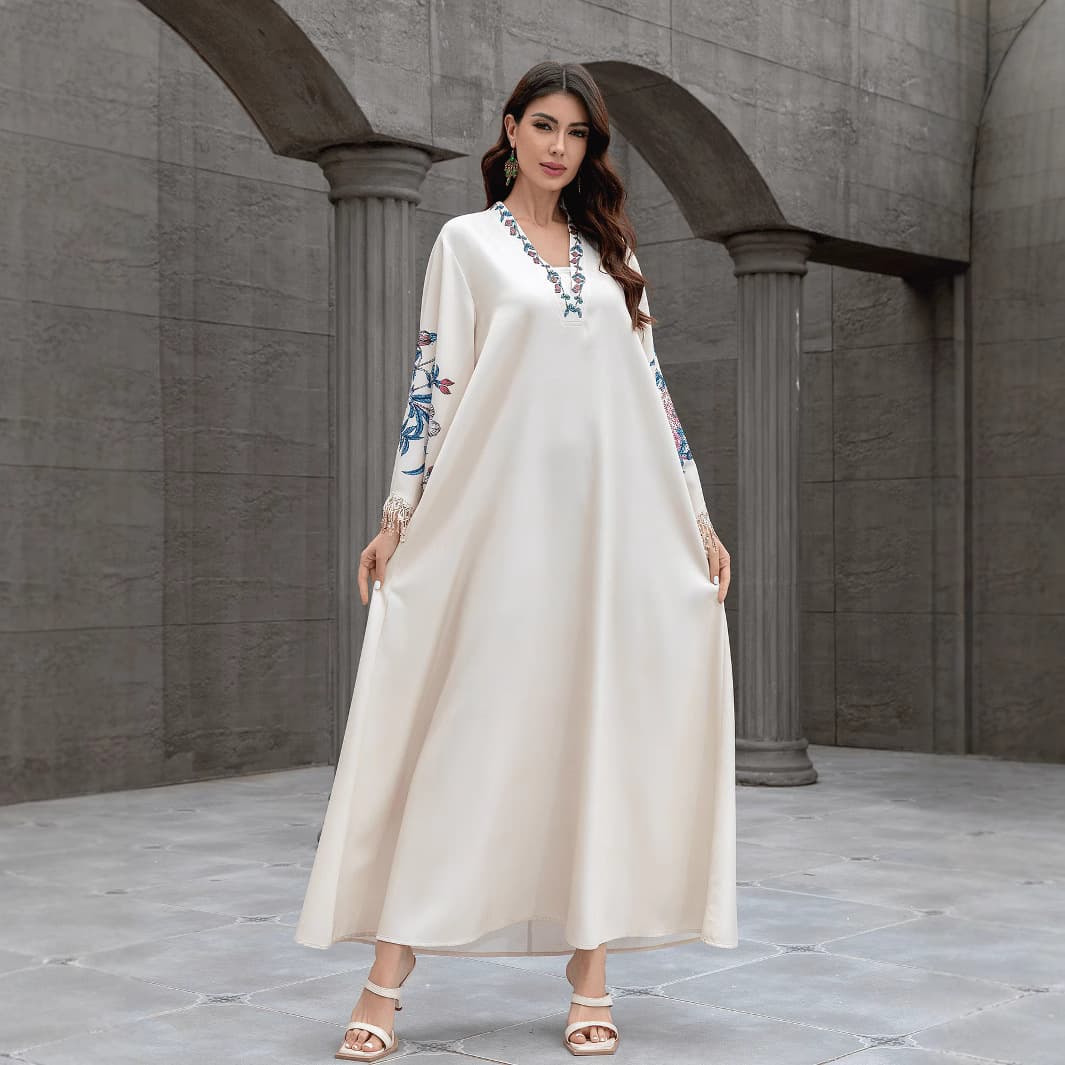 SW0916 Cross-Border Women's V-Neck Embroidered Tassel Dress