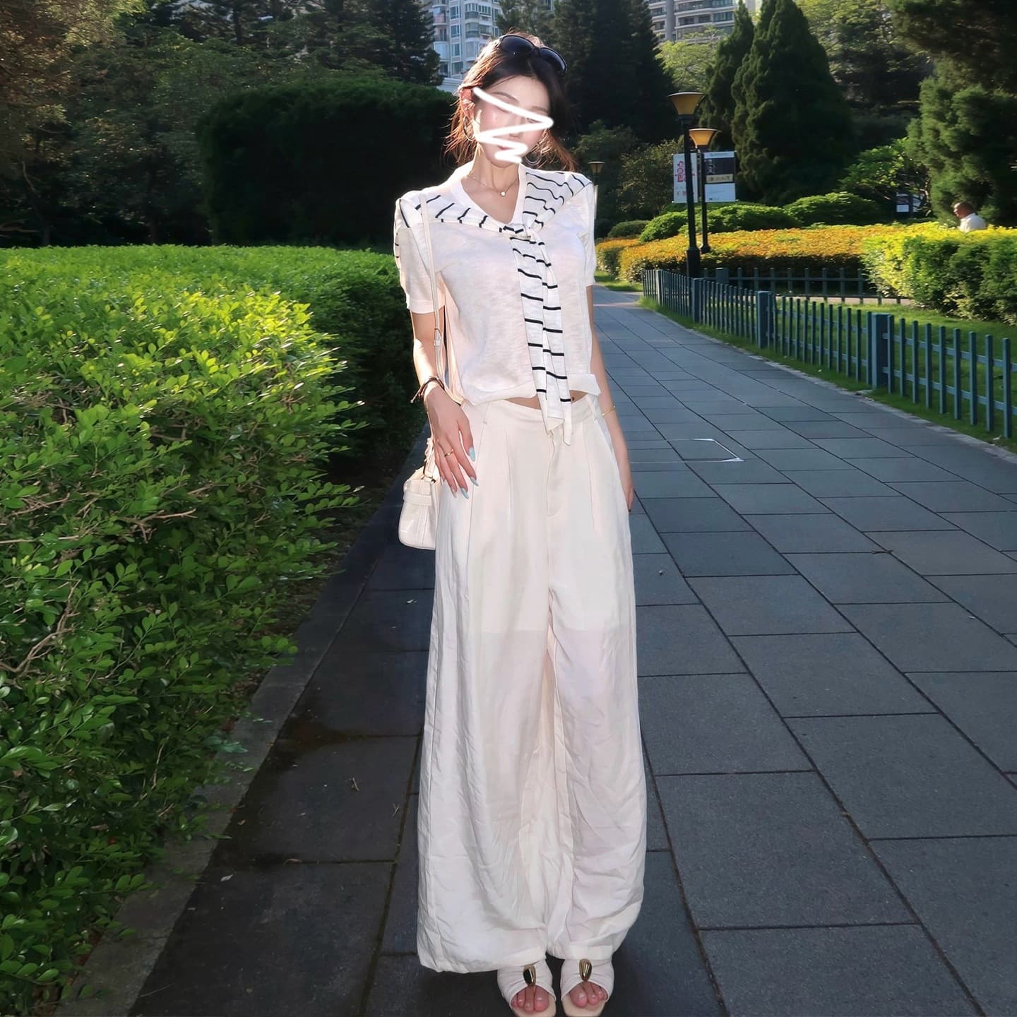 Old Money Style Breathable Knit Top Women's Summer Loose Slimming Versatile Top Stripe Shawl Set