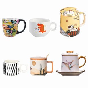 Simple Creative Mug, Large Capacity Couple Ceramic Coffee Cup, Office Cup with Lid and Spoon, Advertising Cup