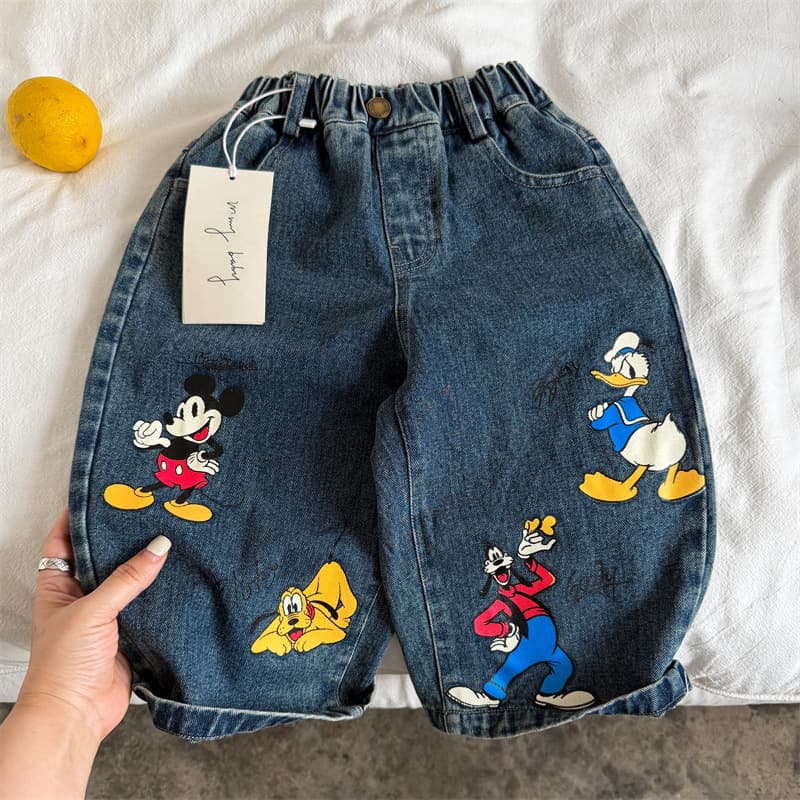 Kids Pants 2026 Fall New Arrival Boys Girls Zhili Cartoon Print Jeans Loose Straight-Leg Pants for Toddlers
