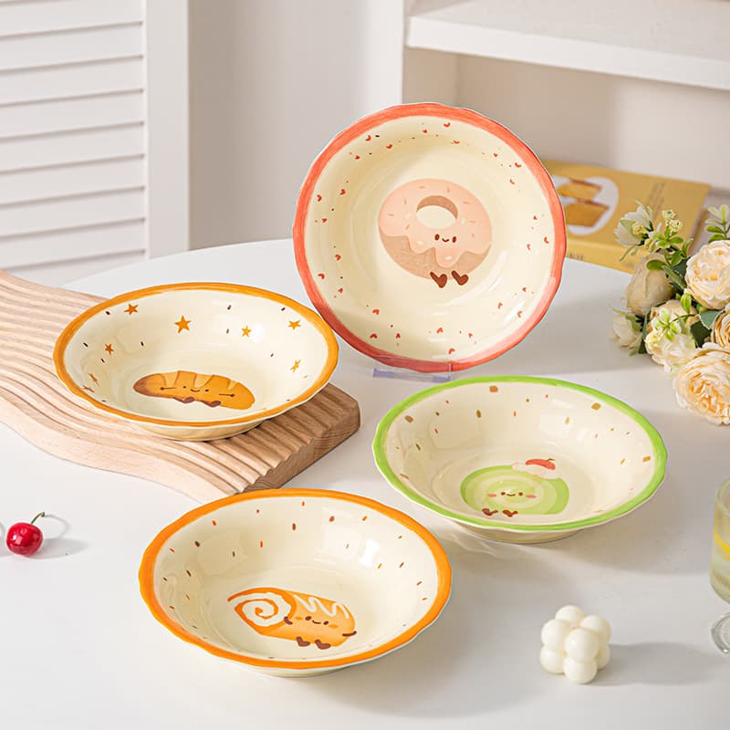High-value fruit ceramic plate household plate creative underglaze color large-capacity ceramic plate pasta plate fruit plate pottery