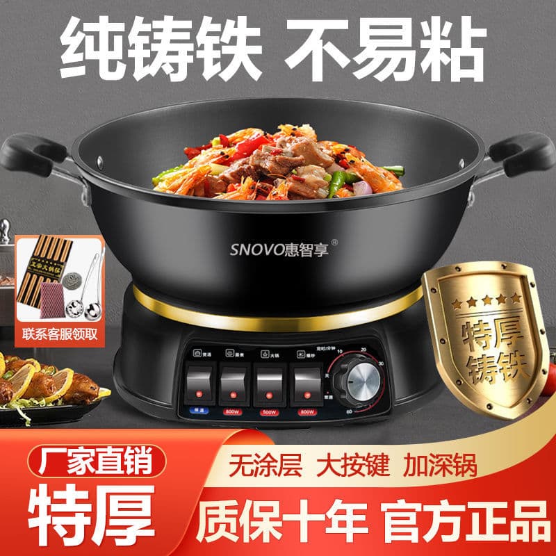 Electric Iron Pot, Cast Iron Multi-function Electric Wok for Steaming, Boiling, Frying, Stewing, and Non-stick Electric Hot Pot