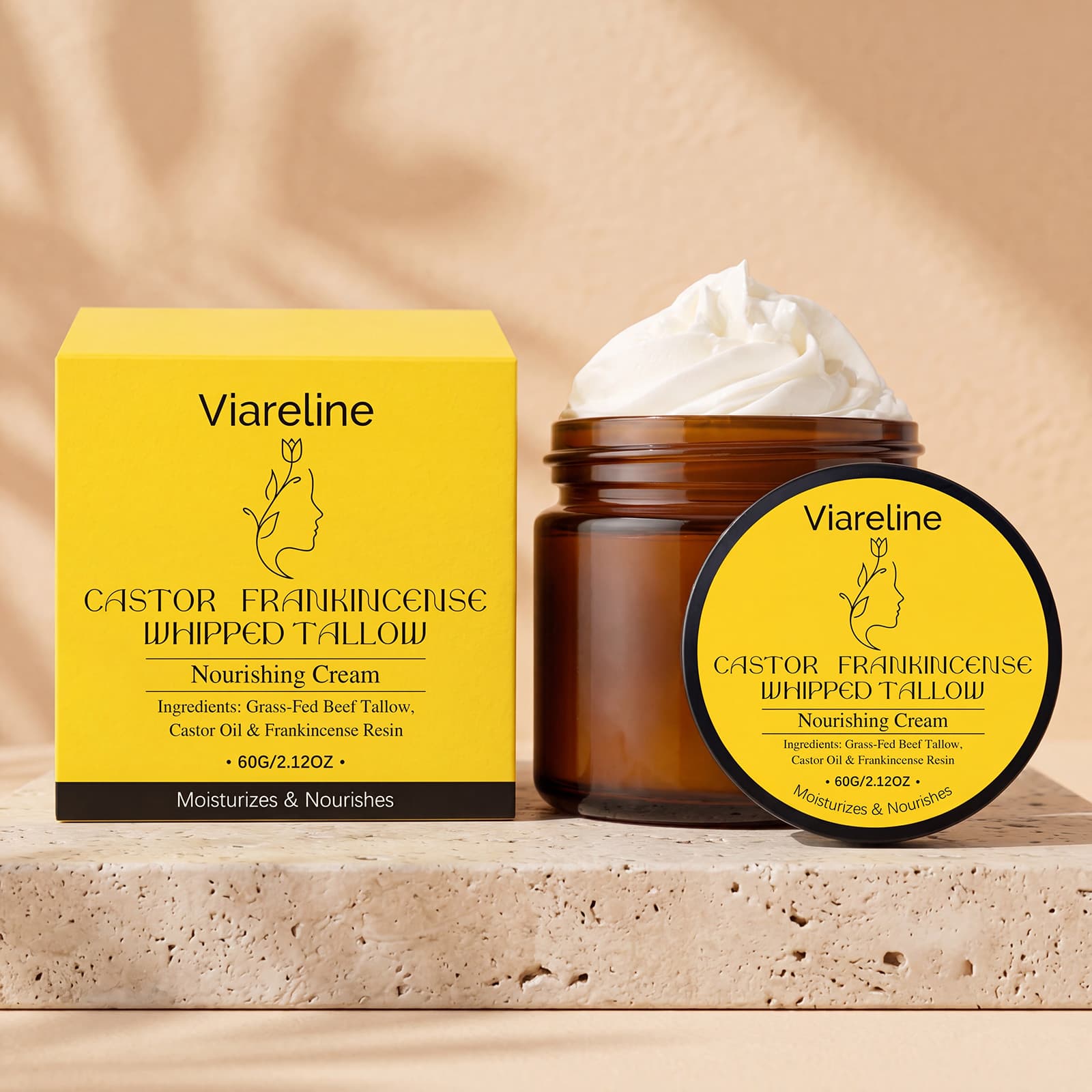 VIARELINE Frankincense Castor Oil Shea Butter Moisturizing Cream - Rich, Smooth, and Easy-to-Spread Hydrating Face Cream