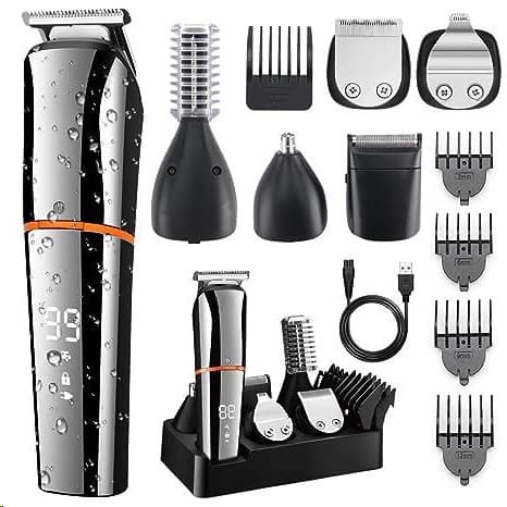 Cross-Border New 6-in-1 Multifunctional Waterproof Hair Clipper with LCD Digital Display, Men's Electric Clipper, Razor, and Nose Hair Trimmer