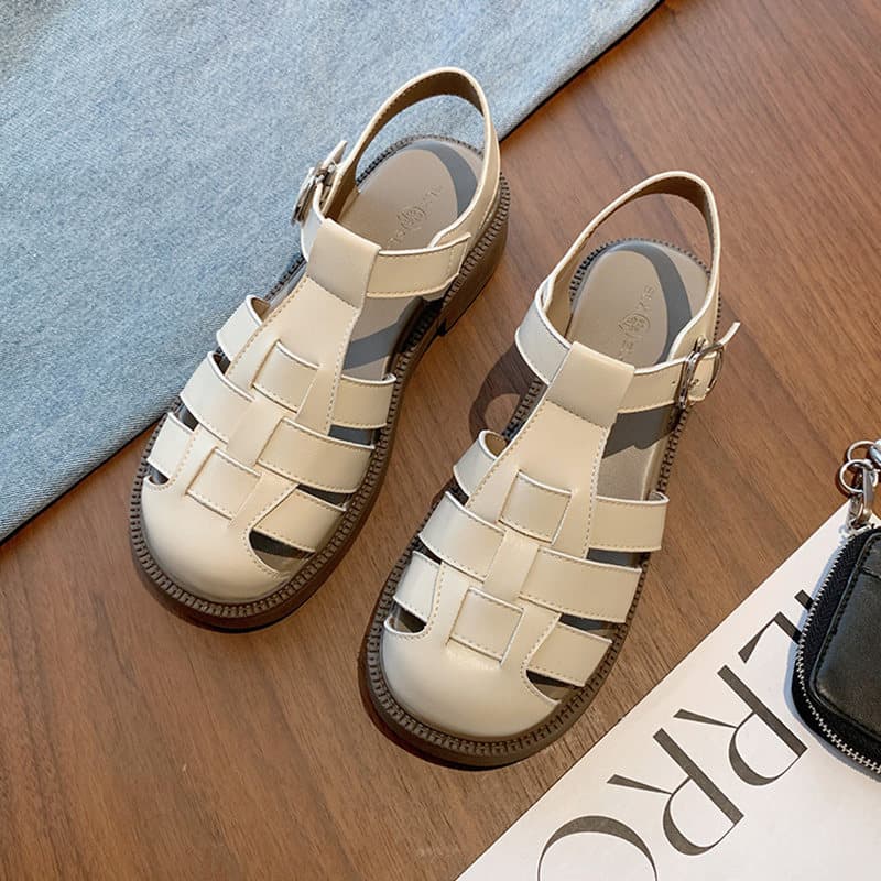 Thick-soled closed-toe Roman sandals for women, 2026 summer new arrival, comfortable for all-day wear, pairs well with dresses, woven beach clog-style shoes
