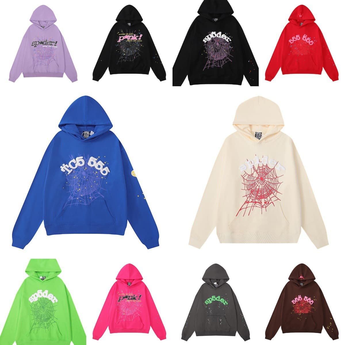 Young Celebrity Same Style Sp5der 555555 Pink Hoodie Sweatshirt Unisex Print Hooded Sweatpants