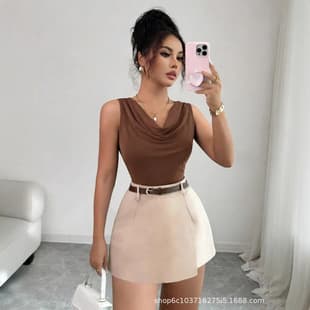 European and American Cross-Border Women's Fashion 2026 Trendy Slimming Halter Neck Sleeveless Waist-Cinching Vest High-Waist Irregular Skirt Pants Two-Piece Set