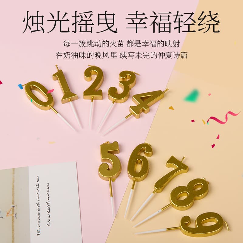 Gold-Plated Digital Candles Wholesale Cake Decoration PVC Boxed Gold Creative Birthday Candles 0-9 Ornaments