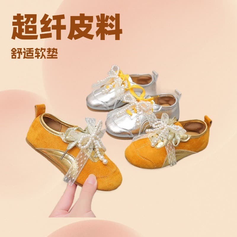 Girls' Korean Style Sweet Wearable Closed-Toe Doll Shoes 2025 Spring/Autumn New Style Bow Dance Shoes Little Princess Shoes