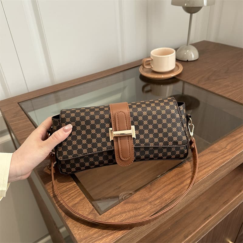 Printed Fashion Retro Plaid Versatile Single-Shoulder Bag for Women, Niche High-End Stylish Design Sense Personalized Crossbody Bag