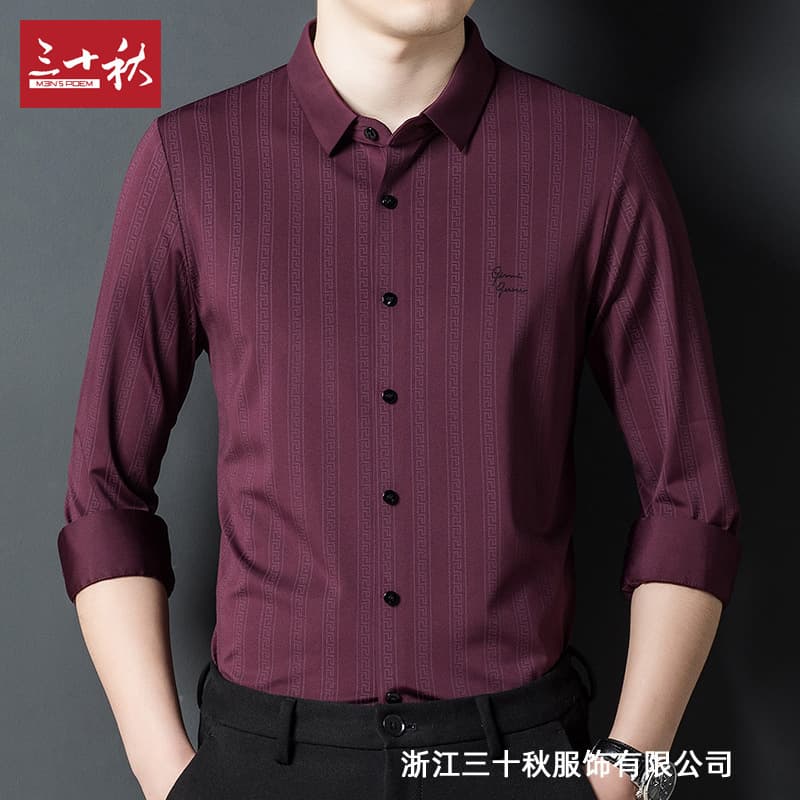 Thirty Autumn Stock Wrinkle-Free Shirt Spring Autumn New Long Sleeve Non-Iron Middle-Aged Business Casual Shirt Wedding Men's Top