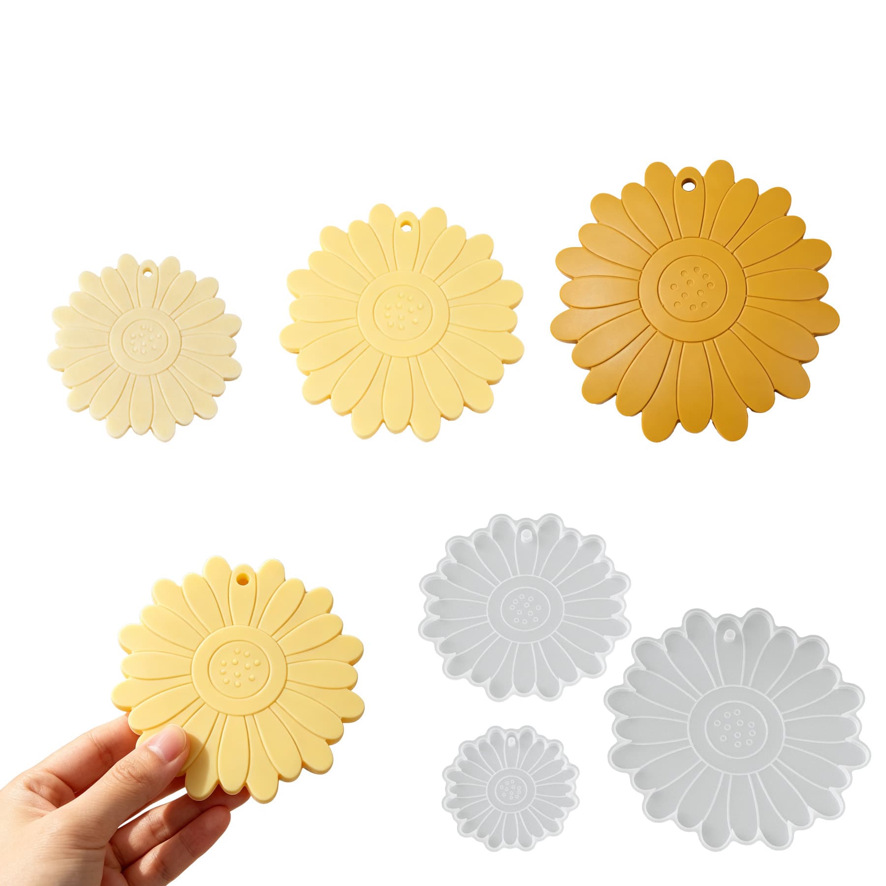 Cross-border Chrysanthemum Tray Storage Coaster Dish Resin Silicone Mold, Epoxy DIY Daisy Pendant Scented Stone