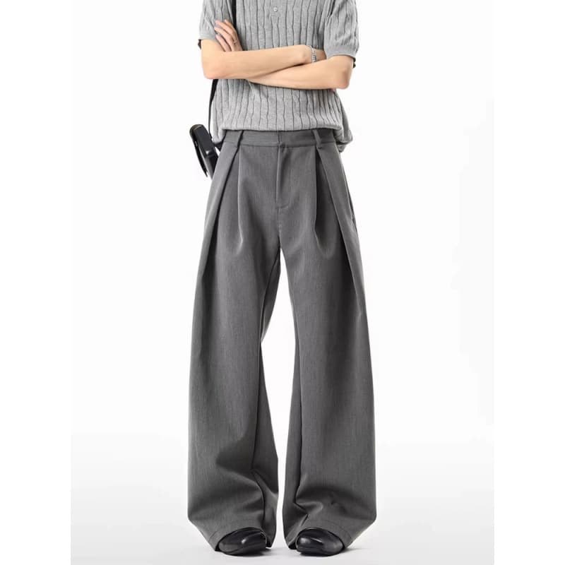 Korean Style Trendy Versatile Pants 2025 3D A-Line Silhouette Double-Layer Pleated Curved Blade Dress Pants Loose Cleanfit Trousers