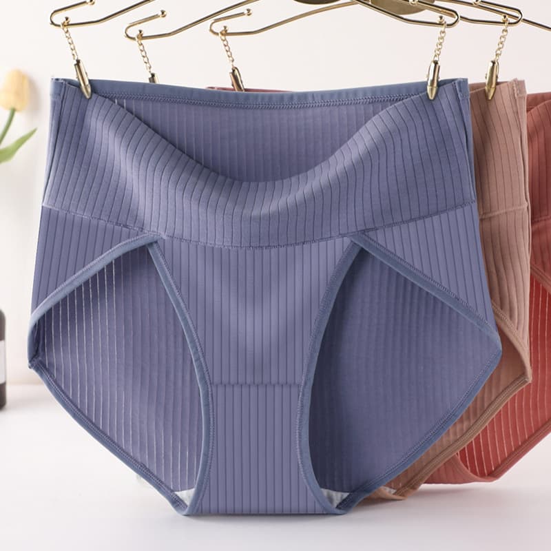 High-Waisted Women's Cotton Underwear Side Slit Double Layer Slight Tummy Control No Leg Restriction 200kg Ladies Briefs