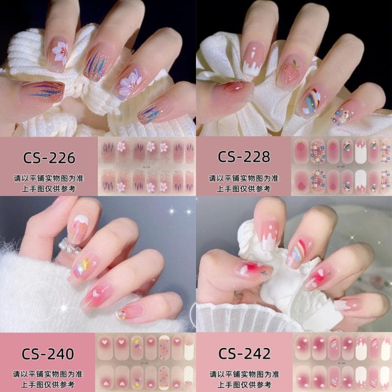 Waterproof Long-Lasting No-Bake Gel Nail Stickers, 3D Nail Art Patches for Women, Removable Wearable Nail Polish Film Full Stickers