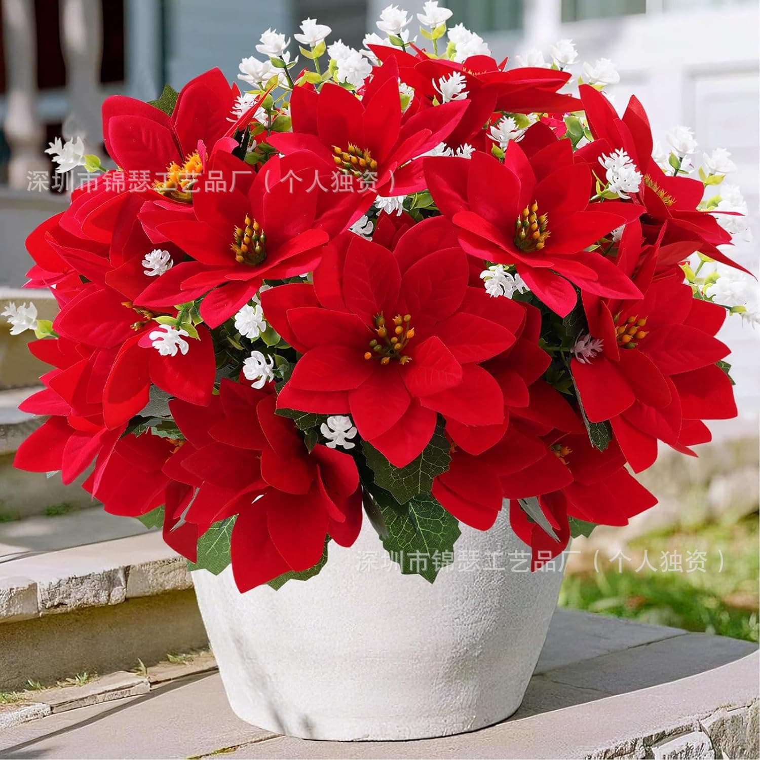 Cross-Border Hot-Selling Simulated Velvet Christmas Poinsettia Christmas Flower Home Decoration Living Room Scene Decor