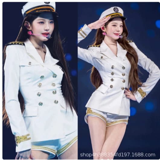 Jang Wonyoung Same Style White Double-Breasted Sailor Uniform Cosplay Set Navy Style Stage Performance Stage Costume In Stock