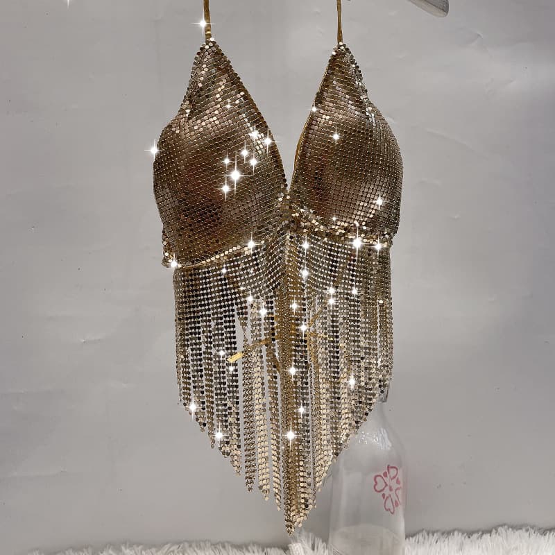 Aluminum Sheet Bra Laser Shiny Patch Bra Sexy Glow Nightclub Flirty Hollow Steel Sheet Bra