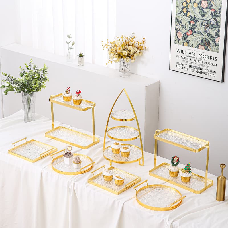 Golden Dessert Table Display Rack Buffet Display Rack Dessert Display Tray Party Plate Engagement Cake Table